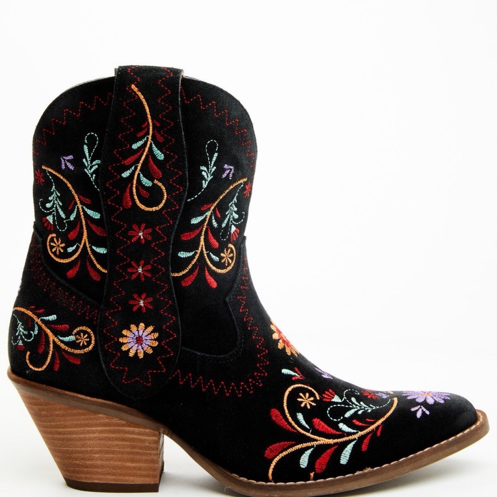 Dingo Sugar Bug Black Embroidered Ankle Boots - Picture 2 of 5